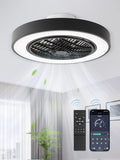 LEDIARY 20 Inch Low Profile Ceiling Fans With Lights, Led Bladeless Ceiling Fan, Remote Control Enclosed Flush Mount Ceiling Fan With Timming, 3000-6000K, 6 Wind Speed, 3000LM, 57W-Black