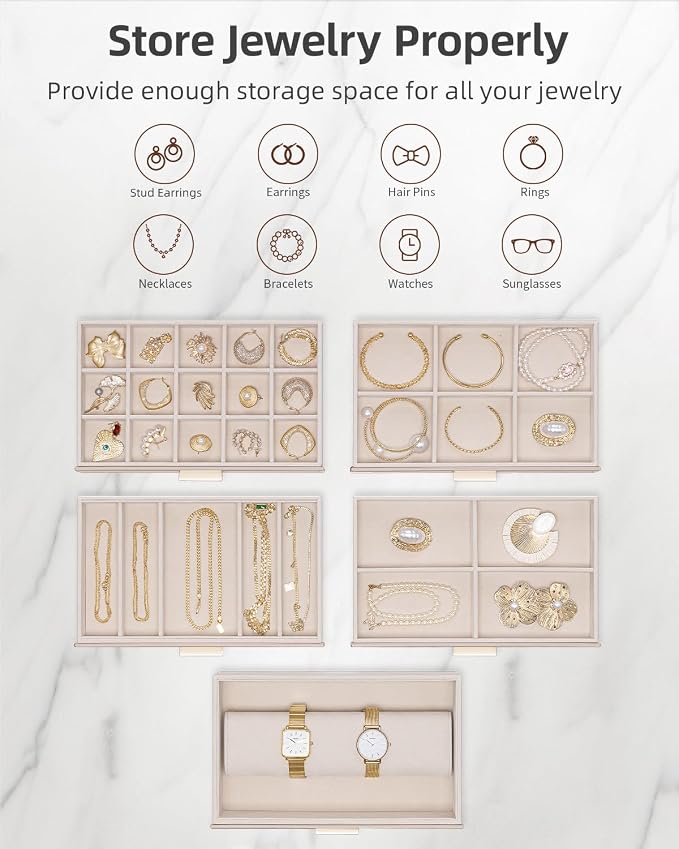 VLANDO 6 Layer Large Jewelry Box - Jewelry Holder Organizer, Jewelry Box Organizer for Drawer Necklace Ring Bracelet and Watch, Birthday Gift for Loved Ones - Toffee