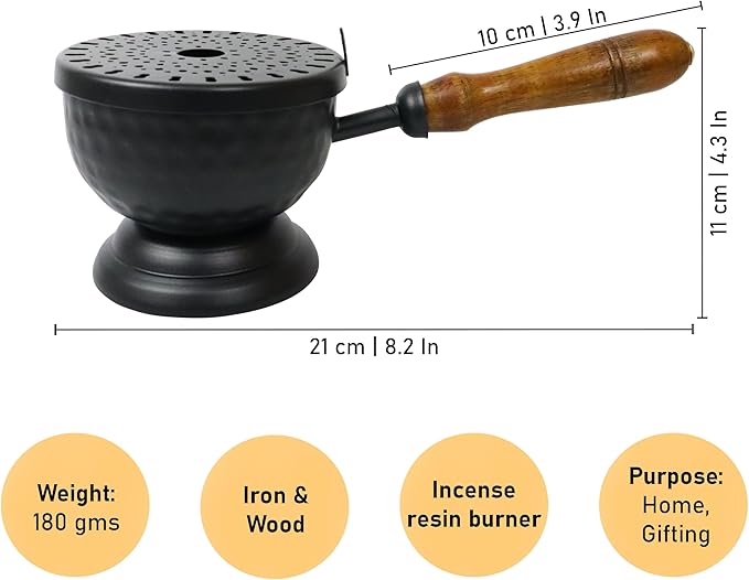 Putrika Dhoop | Dhuna | Loban | Sambrani | Karpoor | Bakhoor | Dani | Incense | Aroma Diffuser |Haran Samgiri|Camphor|Stand|Holder|Iron|Home|Office|Pooja|Puja|Room|Charcoal(Planter Burner 21cm)