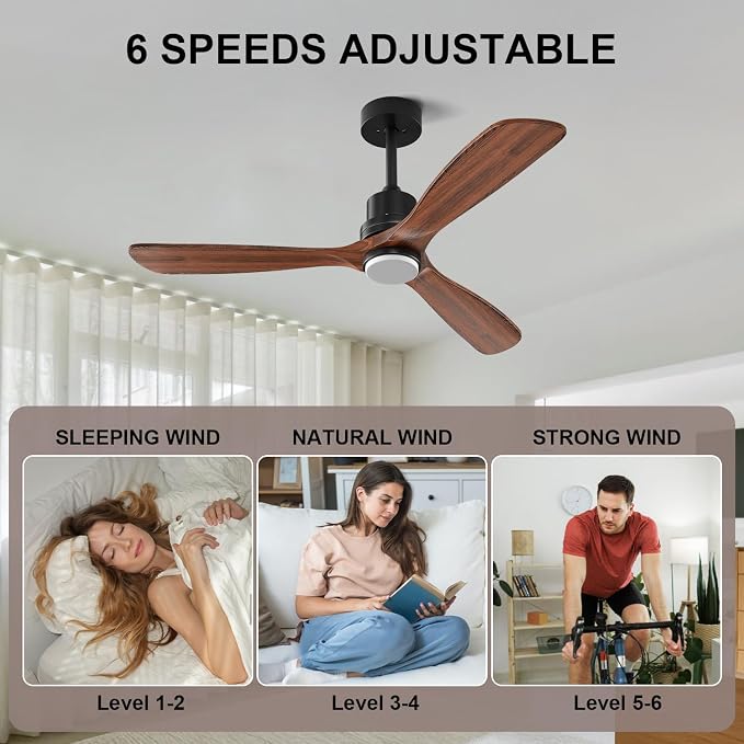 Obabala 52 Inch Ceiling Fans with Lights and Remote Control-Outdoor Ceiling Fan Walnut Wood 3 Blade for Bedroom Living Room Indoor Farmhouse Patio, Reversible Noiseless DC Motor