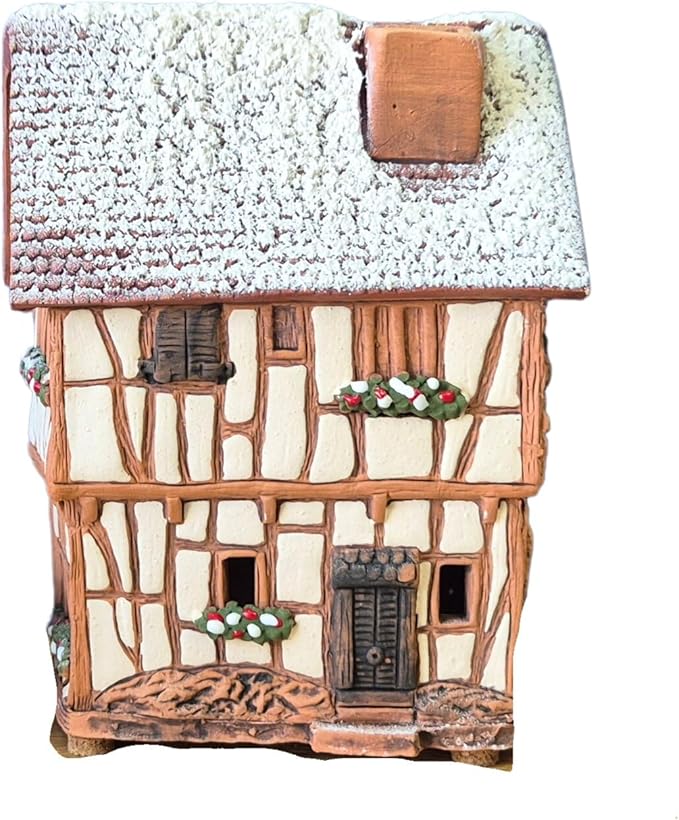 Ceramic Houses and Villages Collection - Handmade House Miniature of Historic Winery in Bernkastel-Kues, Germany - Candle, Cone Incense Holder R255, Winter Edition
