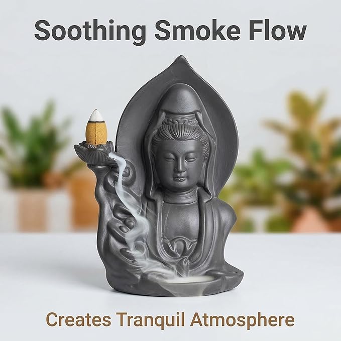 Ceramic Incense Burner, Waterfall Reflux Design, Aromatherapy Holder for Cones and Sticks, Dark Brown。 (LGY)