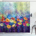 Ambesonne Spring Shower Curtain, Abstract Floral Petals in Misty Tones Daisy Gerbera Dandelion Blossom Meadow Paint, Cloth Fabric Bathroom Decor Set with Hooks, 69" W x 75" L, Purple Mint