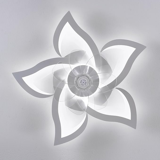 White Flower Modern CeilingFans with Lights, Low Profile Ceiling Fan with Remote for Bedroom, Flush Mount Ceiling Fan with LED Dimmable Light,3-Colors, 6-Speeds, Timing CeilingFan Light