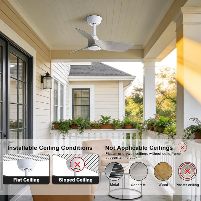 30 Inch Small Ceiling Fan No Light with Remote, White Gray Blades | 30 inch small ceiling fans without light. 6 speeds reversible DC motor timer for bedroom kitchen small room covered patio