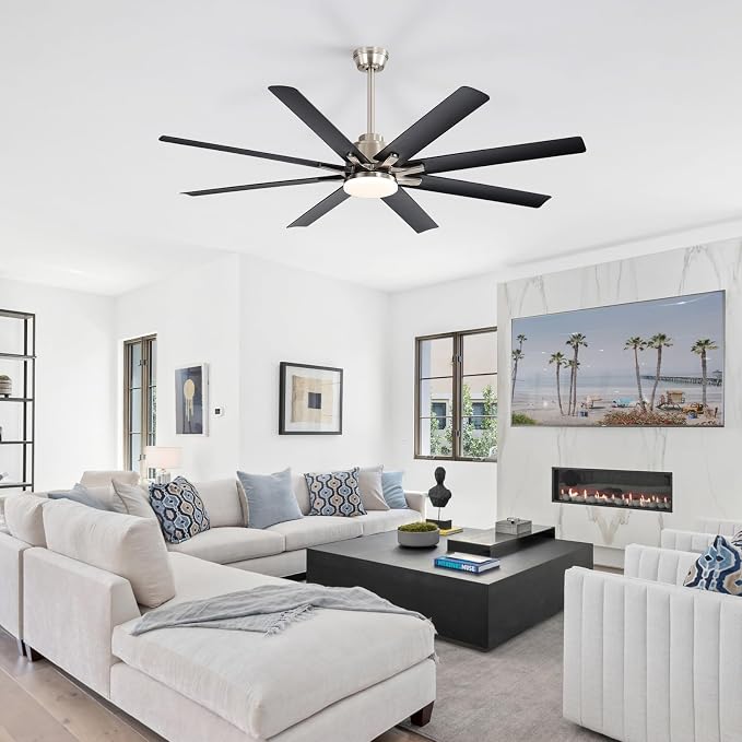Sofucor 66 Inch Ceiling Fans with Lights, Smart Indoor Outdoor Ceiling Fan with Remote, Work with Alexa/Google, Low Profile Ceiling Fan with Light, Black Large Ceiling Fans Light for Patio Bedroom