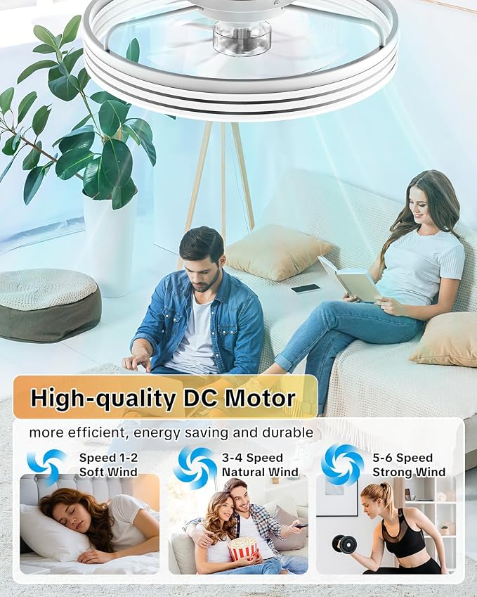 AIKVSXER Ceiling Fan with Lights and Remote, 20in Modern Ceiling Fans | 3000K-6500K Smart Ceiling Fans with Lights, Low Profile Flush Mount Ceiling Fan with Light, Quiet Ceiling Fan for Bedroom