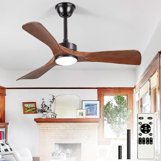 Ceiling Fans with Lights and Remote: 42-Inch Ceiling Fan 3 Blades Low Profile Outdoor - Walnut Ceiling Fans with Remote Control Quiet Reversible DC Motor for Patio Living Room