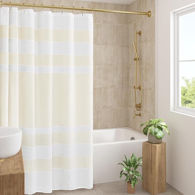 Madison Park Shower Curtain Spa Waffle Weave Shower Curtain for Bathroom 3M Scotchgard Moisture Management, Spa Quality Modern Shower Curtains for Bathroom, Standard: 72x72 Cream