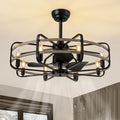 NOXARTE 30 Inch Caged Ceiling Fan with Light, Bladeless Farmhouse Ceiling Fan with Remote 6 Speed Reversible Industrial Fandelier for Living Room Bedroom Kitchen