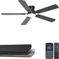 52'' Flush Mount Ceiling Fan with Lights, Space-Saving Low Profile for Low Ceilings, App/Remote Control, Safe Quiet DC Motor for Bedroom Living Room, Dimmable, Black