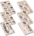 Frebeauty Jewelry Trays for Drawer,Set of 6 Jewelry Organizer and Storage | Velvet Material,Earring Holder Organizer,Stackable Jewelry Display for Vanity,Drawer Inserts for Rings,Studs,8.3×4.9 inch