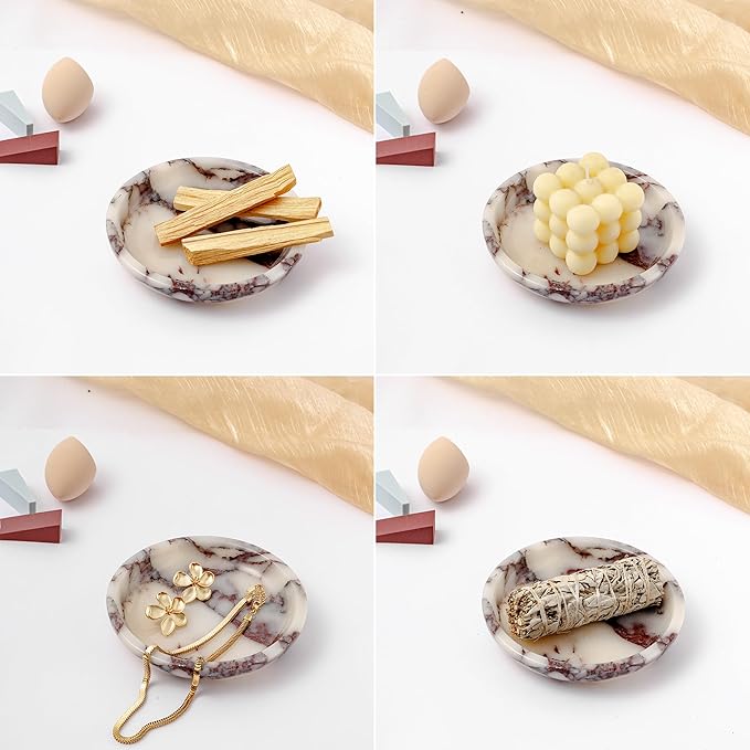 Natural Calacatta Viola Incense Holder, 5.5” Marble Incense Stick Holder with 9 Incense Holes & Crystal Stones, Handmade Incense Burner Ash Catcher for Meditation Yoga Spa Room Decor (WH094)