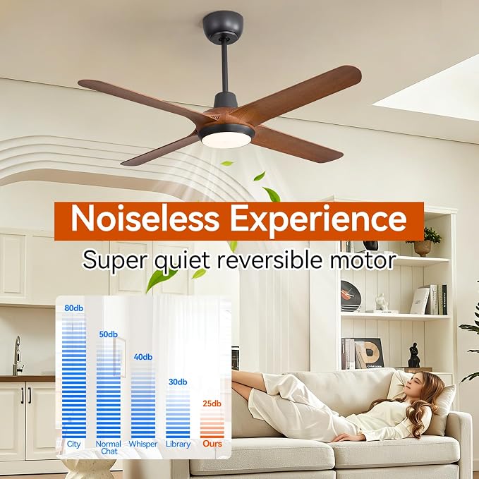 50 Inch Ceiling Fans with Lights,Ceiling Fan with Light and Remote Control Smart Ceiling Fan,Noiseless Reversible DC Motor,4 Blade Ceiling Fans 6-Speed 3 CCT,Ceiling Fan for Indoor/Outdoor