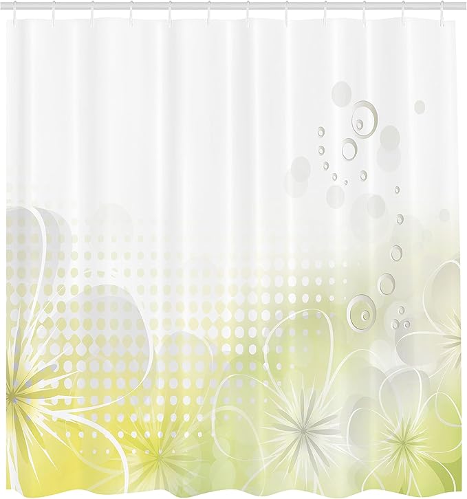 Ambesonne Grey and Yellow Shower Curtain, Abstract Grunge Design Water Bubbles and Flowers Image, Cloth Fabric Bathroom Decor Set with Hooks, 69" W x 75" L, Pale Yellow Pale Grey