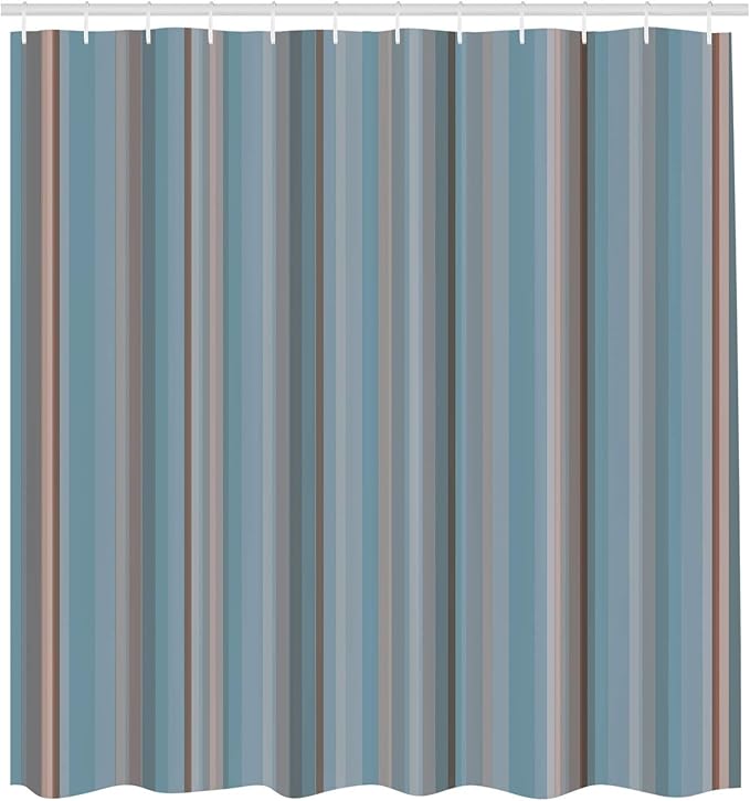 Ambesonne Stripes Shower Curtain, Abstract Ocean Inspired Palette Lines Geometrical Image Illustration, Cloth Fabric Bathroom Decor Set with Hooks, 84" Long Extra, Cadet Blue