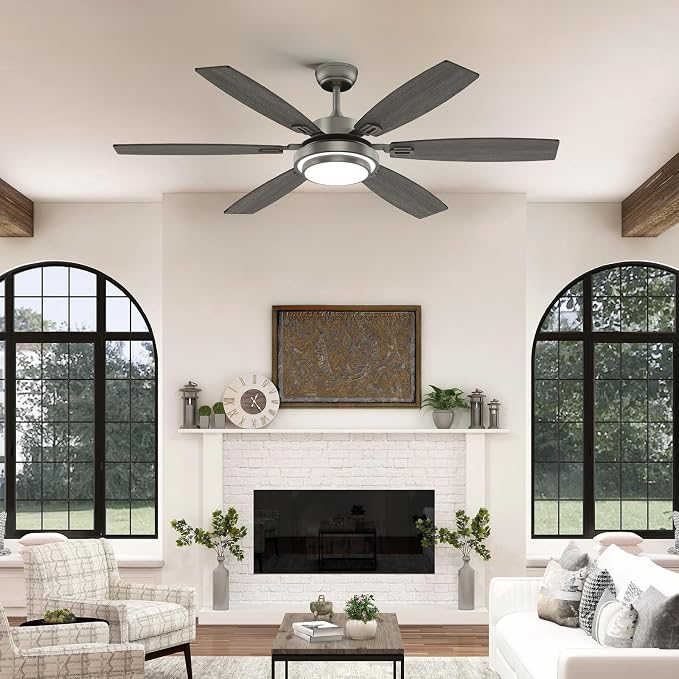 Fanbliss 60 Inch Grey Large Ceiling Fans with Lights and Remote Control for Living Room, Modern Ceiling Fan with Quiet Reversible DC Motor, Ceiling Fan Lights for Garage, Patio, Indoor and Outdoor