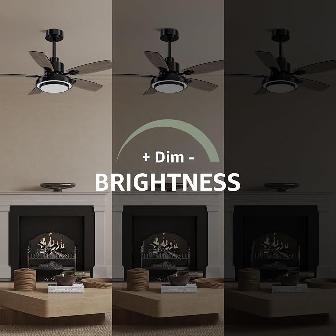 Ceiling Fans with Lights and Remote Control, 42 Inch Flush Mount Ceiling Fan with Quiet Reversible DC Motor, Dimmable LED Lighting, 6 Speeds, Timer, Black Ceiling Fan for Bedroom Living Room