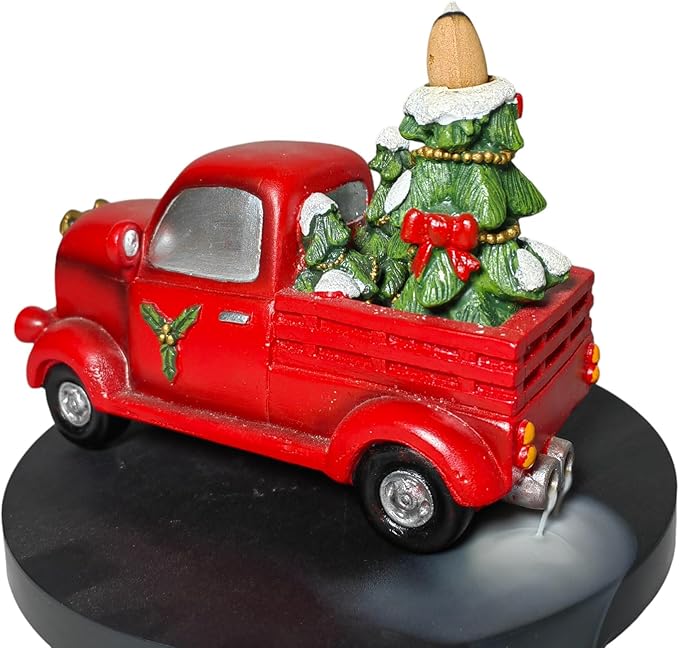 Hosley Resin Backflow Incense Cone Holder Christmas Truck Décor Statue, 7" Long Includes 20 Apple Cinnamon Backflow Incense Cones - Aromatherapy Gift for Home D cor & Relaxation