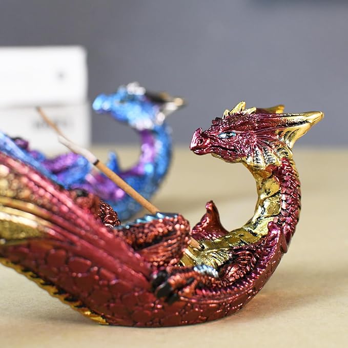 Smoking Dragon Statue Incense Burner, Incense Holder for Sticks, Incense Stick Holder,Incense Stick Stand Form Home Decor (Red)