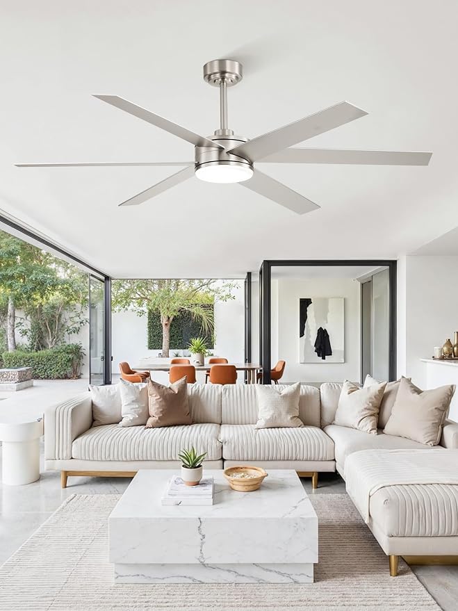 Fanbulous 60 Inch Ceiling Fans with Lights and Remote, Reversible 6 Blades, Dimmable, 3000K-6000K Adjustable, Outdoor Ceiling Fans for Patios, Large Ceiling Fan for Indoor or Covered Outdoor, Nickel