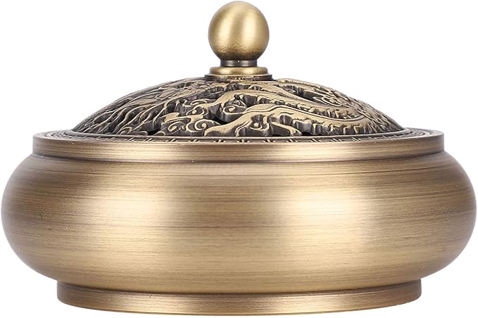 Incense Burner Holder, Antique Brass Dragon Incense Cone Burner with Incense Stick Holder for Cone Incense, Charcoal Disc, Coil Incense, 3.5 x 2.4in