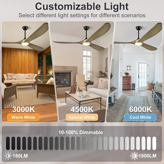 Eliora 72 Inch Ceiling Fans with Lights, Wood Outdoor Ceiling Fan for Patio and Remote Control Rustic Propeller Large Ceiling Fans with Light Farmhouse Indoor Quiet High cfm, Bronze Gray