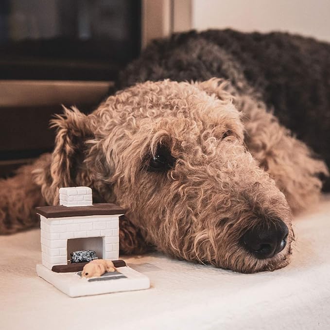 Incienso de Santa Fe - White Country Hearth Puppy with Yellow Lab Natural Wood Incense Burner, Includes 20 Piñon Incense Bricks - Made in The USA
