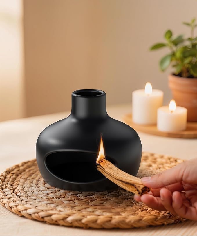 Palo Santo Holder - Modern Chiminea Incense Burner for Yoga, Meditation, and Anxiety Relief - Wood Sticks Dish, Sage Ash Catcher, Smudge Bowl, Cone Burner - Cauldron