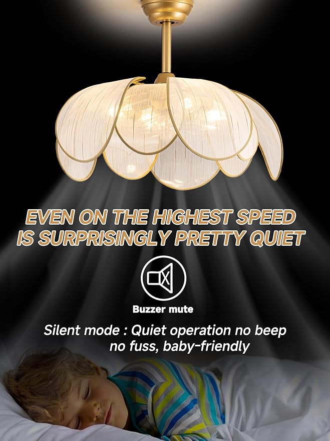 26" Flower Ceiling Fans with Lights and Remote Control,Boho Gold Chandelier Fan with 6 Speeds, Modern Fandelier for Kitchen Island,Dining Room,Living Room,Nursery