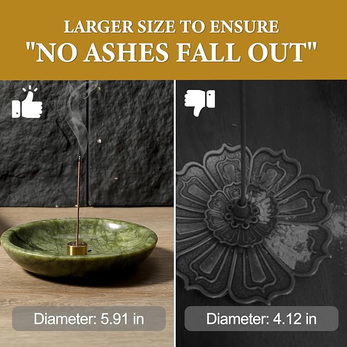 Koville Natural Marble Incense Holder, Incense Holder for Sticks with 9 Holes, Handmade Incense Burner Ash Catcher for Meditation Yoga SPA, Balsam Fir/Palo Santo/Sage/Cone (Green)