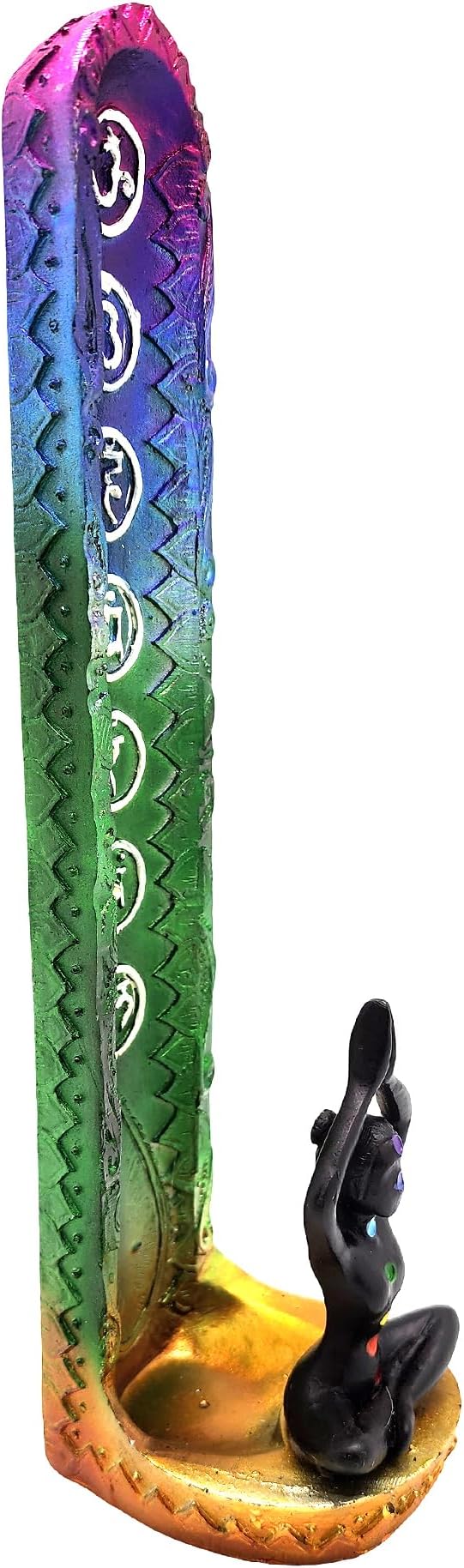 Yoga Goddess Seated Mountain Pose Chakra Incense Burner 9.5" Multicolor Handcrafted Resin Holder Seven for Meditation, Yoga, Aromatherapy, Energy Healing, Spiritual Décor & Wellness Rituals