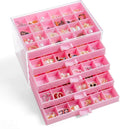 YUFONG Earring Storage Box Organizer, Acrylic Jewelry Storage Box Holder 5 Drawers Transparent Jewelry Display Stand with 120 Small Compartments Gift Boxes for Women Girls (Pink)