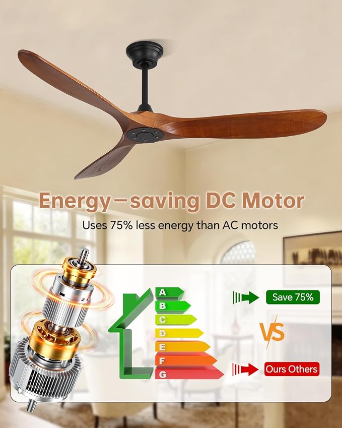 Sofucor 60 Inch Smart Ceiling Fans without Lights-Outdoor Modern Smart Ceiling Fan with Alexa/Google/APP/Remote Control, Reversible Quiet DC Motor,Wood Blade Ceiling Fan for Living Room/Farmhouse