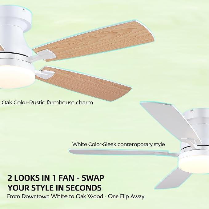 Ceiling Fans with Lights, 48 Inch Ceiling Fan with Light And Remote/APP,Low Profile Ceiling Fan with Light,DC Reversible,6 Speed Noiseless LED Ceiling Fan,White Small Ceiling Fan for Bedroom