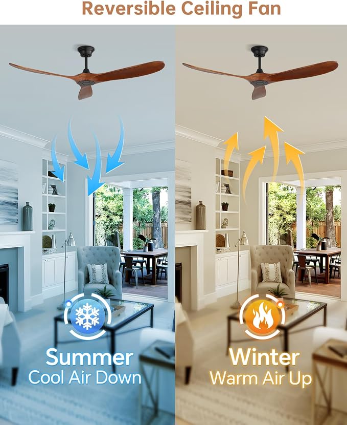Sofucor 60 Inch Smart Ceiling Fans without Lights-Outdoor Modern Smart Ceiling Fan with Alexa/Google/APP/Remote Control, Reversible Quiet DC Motor,Wood Blade Ceiling Fan for Living Room/Farmhouse