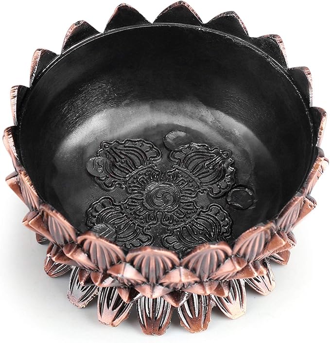 Lotus Incense Vintage Tibetan Copper Buddha Backflow Cone Holder Charcoal Burning Bowl Home Indoor Decor（2.75 x 1.97inch ）