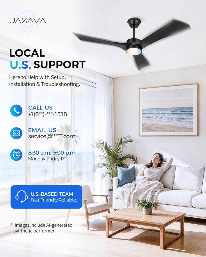 52" Ceiling Fan with Light & Remote, Black, ZCCF08BK-52 | Coastal-grade finish, remote, 6 speeds, 3CCT dimmable LED and quiet reversible DC motor for living rooms and covered patios