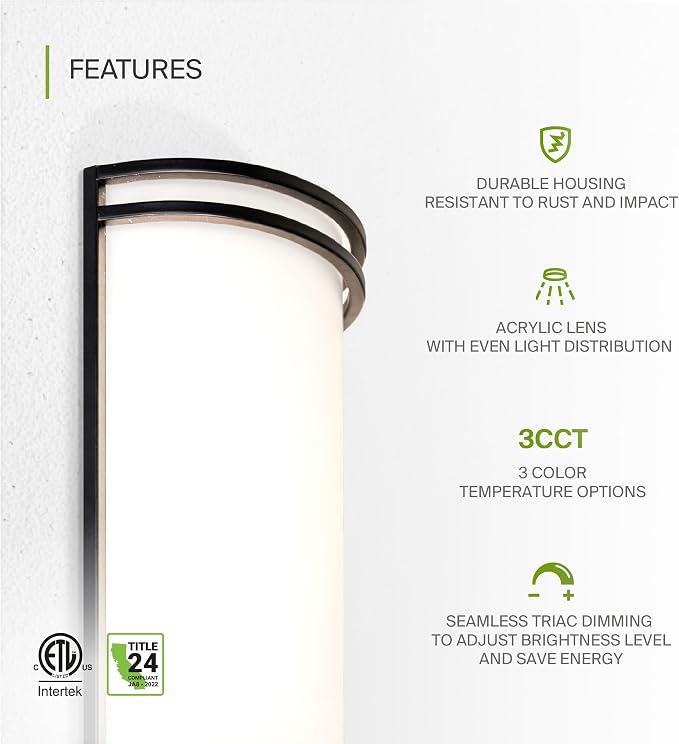 ASD Indoor LED Wall Sconce Lights - 14 Inch 20W Black Modern LED Wall Sconces Hardwired - ETL Dimmable 3000K 4000K 5000K Adjustable Sconce Light Fixture for Bedroom, Hallway, 2 Pack
