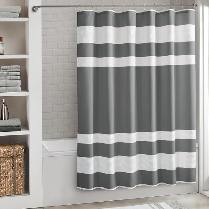 Madison Park Shower Curtain Spa Waffle Weave Long Shower Curtain for Bathroom 3M Scotchgard Moisture Management, Spa Quality Modern Shower Curtains for Bathroom, Long: 72x78 Charcoal