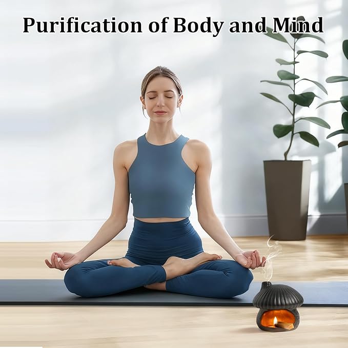 Palo Santo Holder Mushroom Shape, Ceramic Sage Holder for Burning Palo Santo Burner for Meditation, Yoga and Relaxation(Black)