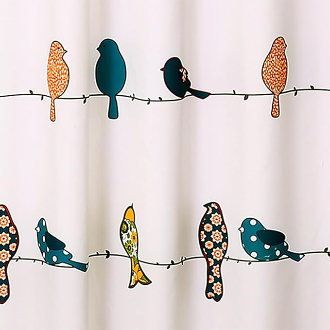 Lush Decor Rowley Birds Shower Curtain, 72” W x 72” L, Multi - Colorful Floral Bird Pattern - Whimsical & Playful Bird Shower Curtain - Farmhouse, Coastal, & Boho Bathroom Decor