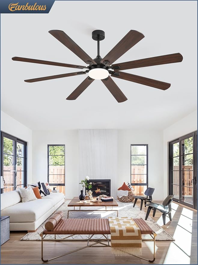 Fanbulous 72 Inch Ceiling Fans with Lights, Black Modern Ceiling Fan with Remote,Large Farmhouse Indoor & Outdoor Ceiling Fan with 8 Dual Finish Blades, Quiet DC Motor, Bright LED Light