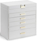 VLANDO 6 Layer Large Jewelry Box - Jewelry Holder Organizer, Jewelry Box Organizer for Drawer Necklace Ring Bracelet and Watch, Birthday Gift for Loved Ones - White