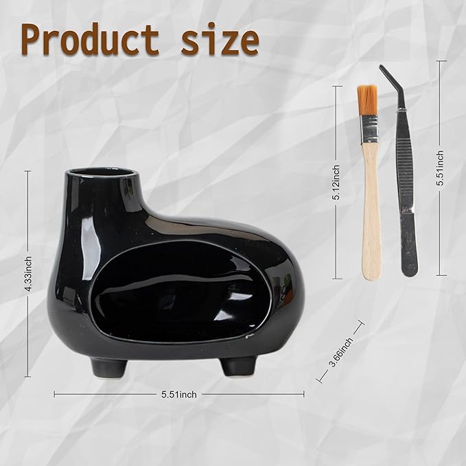 Ceramic Palo Santo Holder Burner with Chimney & Elevated Feet, Mess-Free Design, Ideal for Meditation & Yoga, Holds Palo Santo Sticks, Sage & Cones – Palo Santo Holder Set with Brush & Tweezer (Black)
