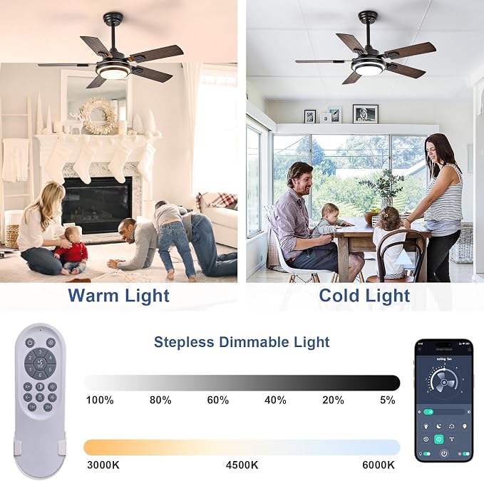 Depuley 42-Inch Ceiling Fan with Light: Walnut Ceiling Fans with 5 Blades Dual Finish Reversible - Farmhouse Ceiling Fan with Remote Control Noiseless for Living Room Outdoor Patios