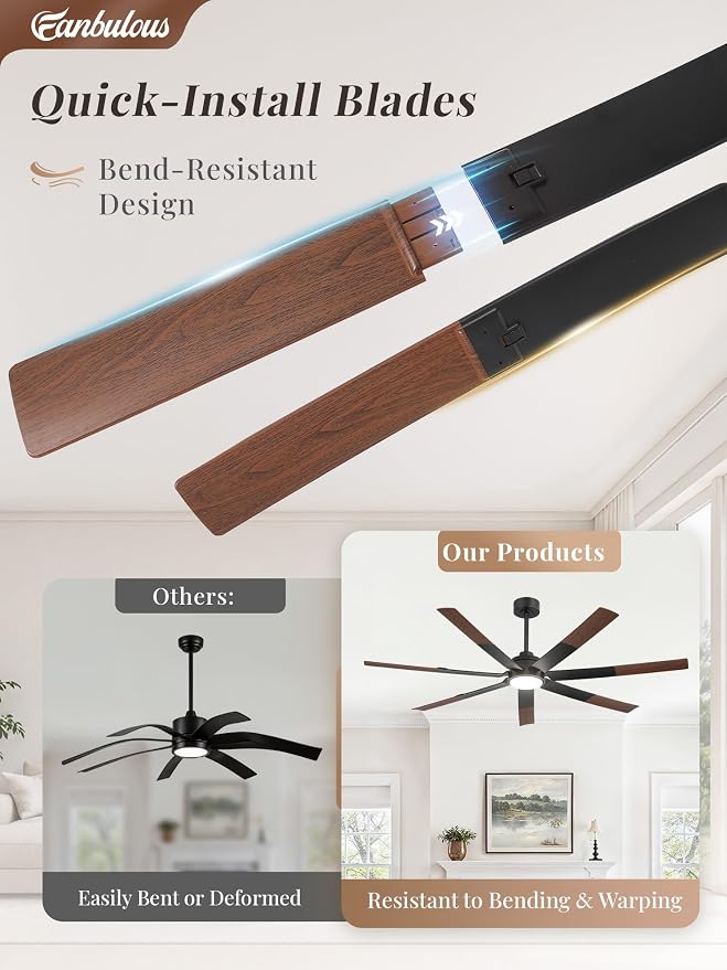 Fanbulous 66" Ceiling Fans with Lights and Remote, APP Control, Dimmable, 3CCT, Spliced Black & Wood Grain Farmhouse Ceiling Fan with DC Motor, Indoor/Outdoor Ceiling Fan for Living Room Patios