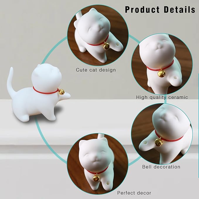 Cute Ceramic Cat Incense Stick Holder, Incense Burner Set, Large Beechwood Ash Catcher Copper Incense Stand Incense Sticks Brush, Meditation Yoga Massage Work Read Home Decor (A, A-White)