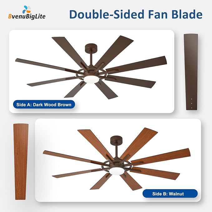 Large Ceiling Fans with Lights: Modern 66 Inch 8 Blade Outdoor Ceiling Fan with Remote APP Control - Dimmable Big Fan light Indoor Reversible 6 Speed Quiet DC Motor