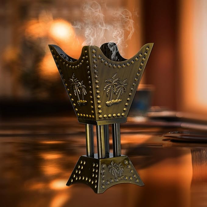 Decorative Palm Tree Incense Burner, Gold Metal Design (Bronze-WF012)